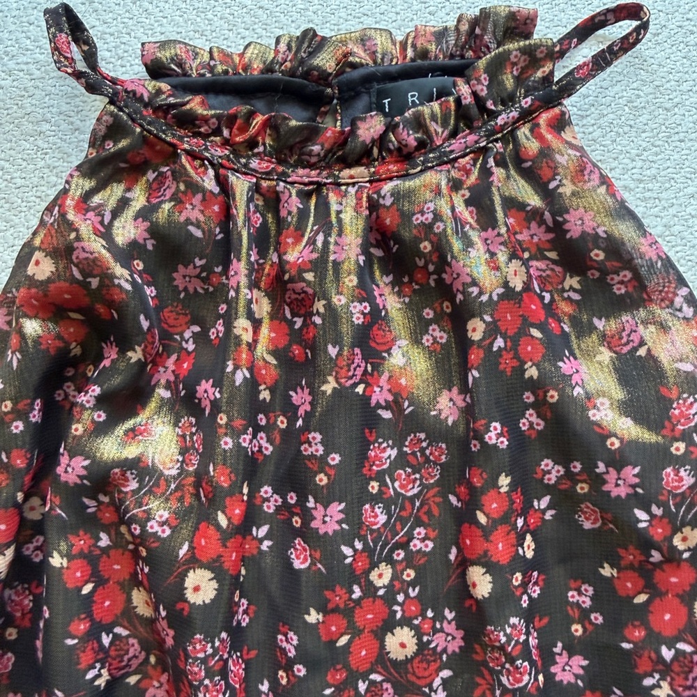 Trixxi Floral Gold Shimmer Halter Dress - Picture 3 of 9